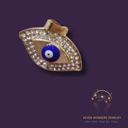 All Seeing Golden Blue Evil Eyes Pendant